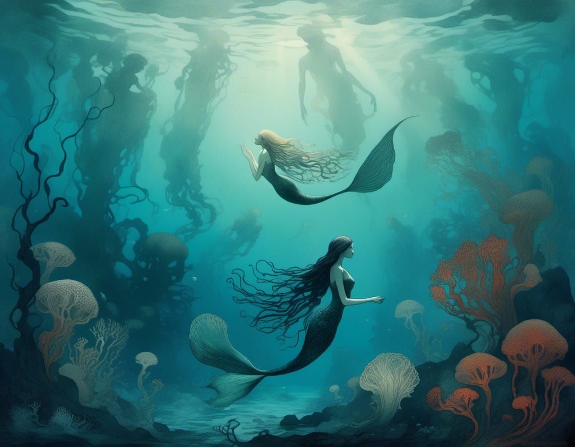 Mystical Underwater Kingdom of Mermaids and Nymphs