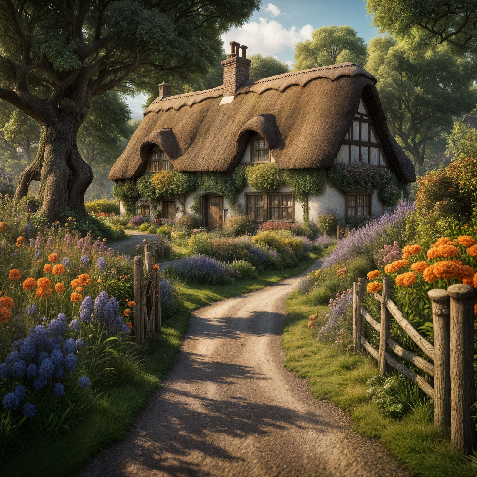 Cottage Garden Scene in Detailed Matte Painting