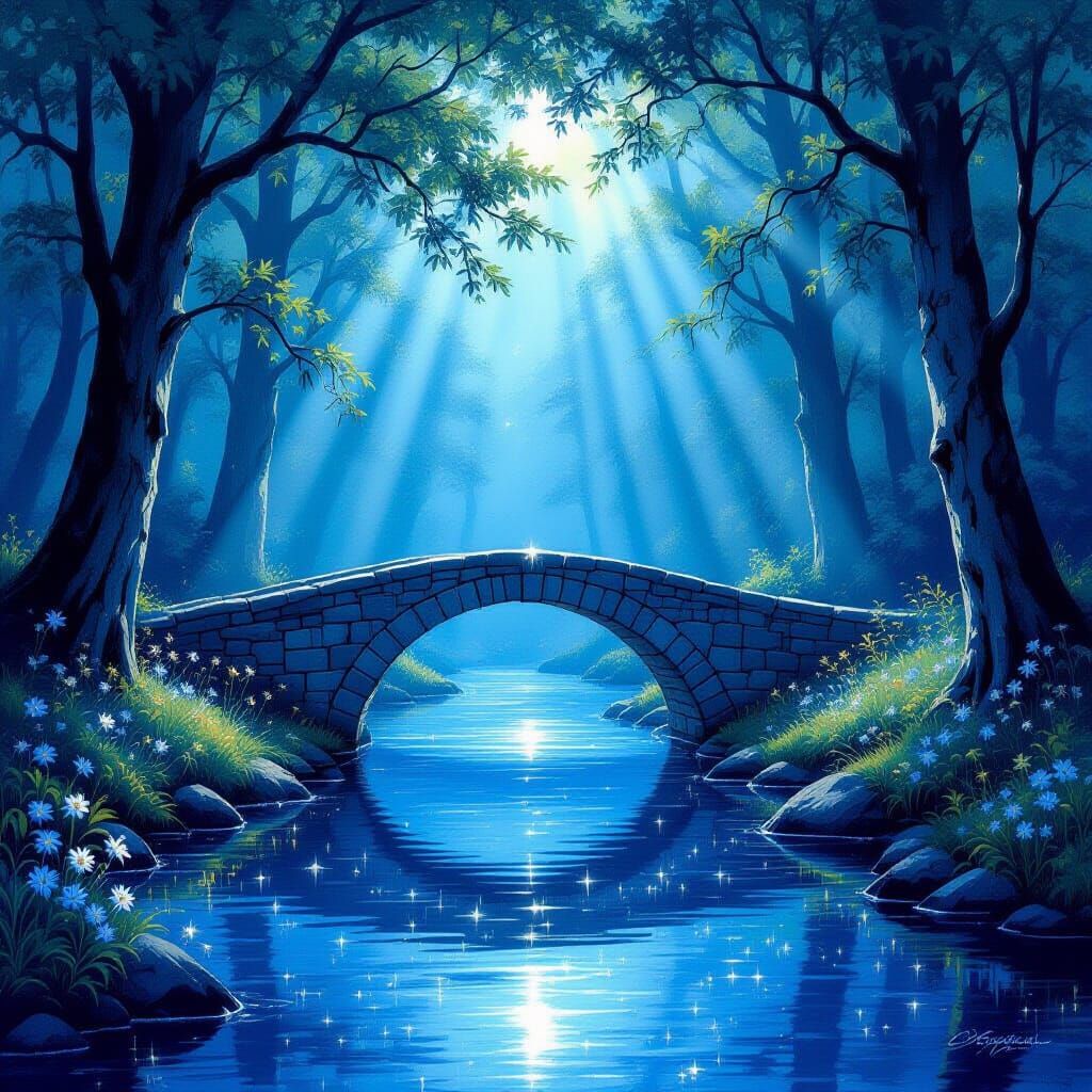 Moonlit Forest Bridge in Enchanting Magical Style