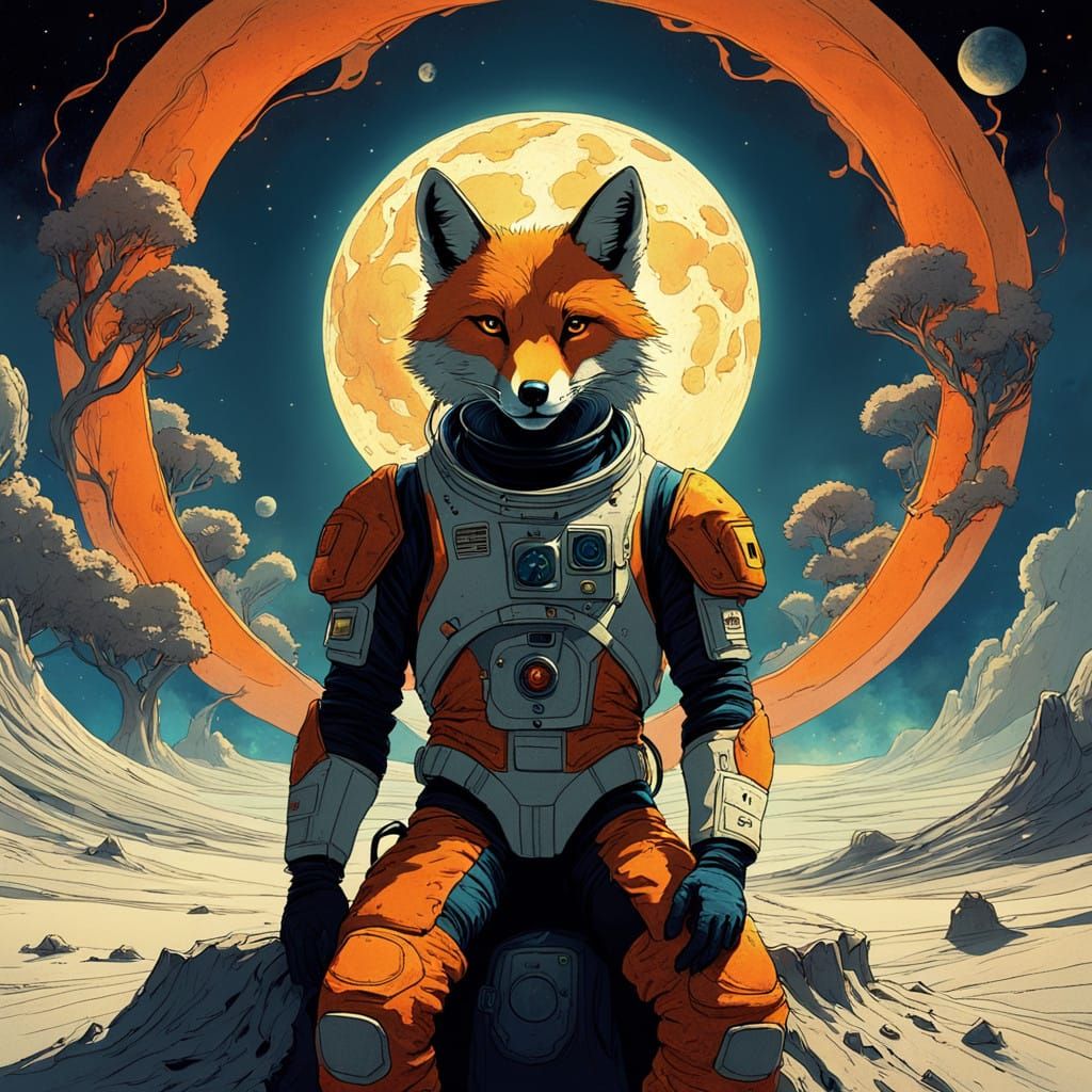 Moonlit Fox Companion in Fiery, Ethereal Halo