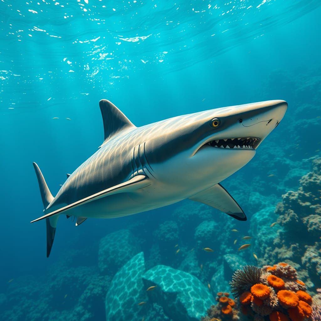 Majestic Shark in Vibrant Coral Reef Scene