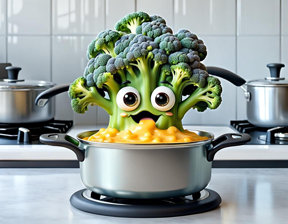 Adorable Chibi Broccoli in Melted Cheese