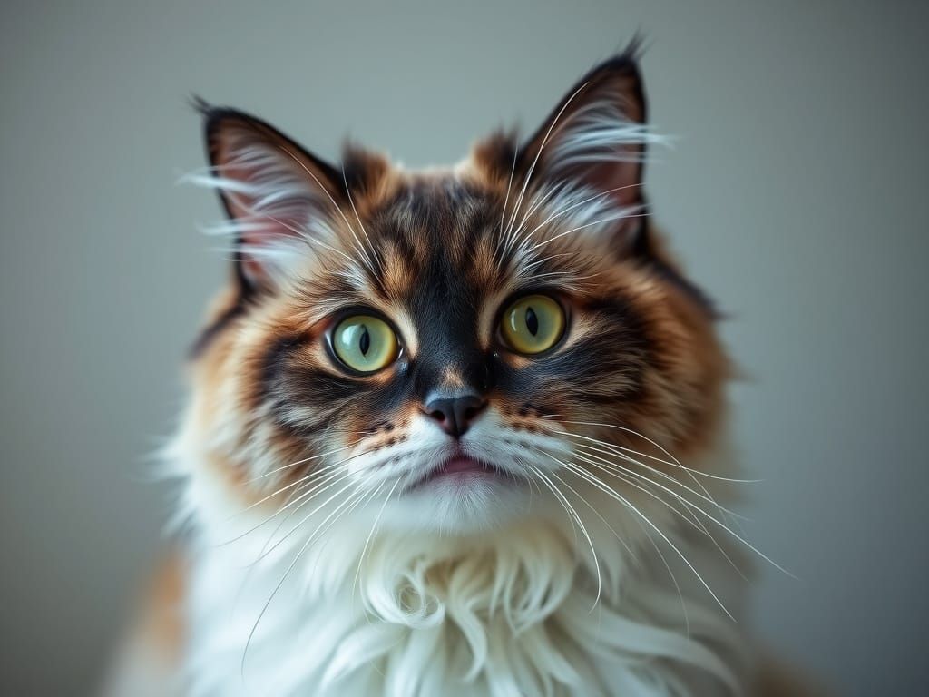 Photorealistic Portrait of a Black and White Furry Cat