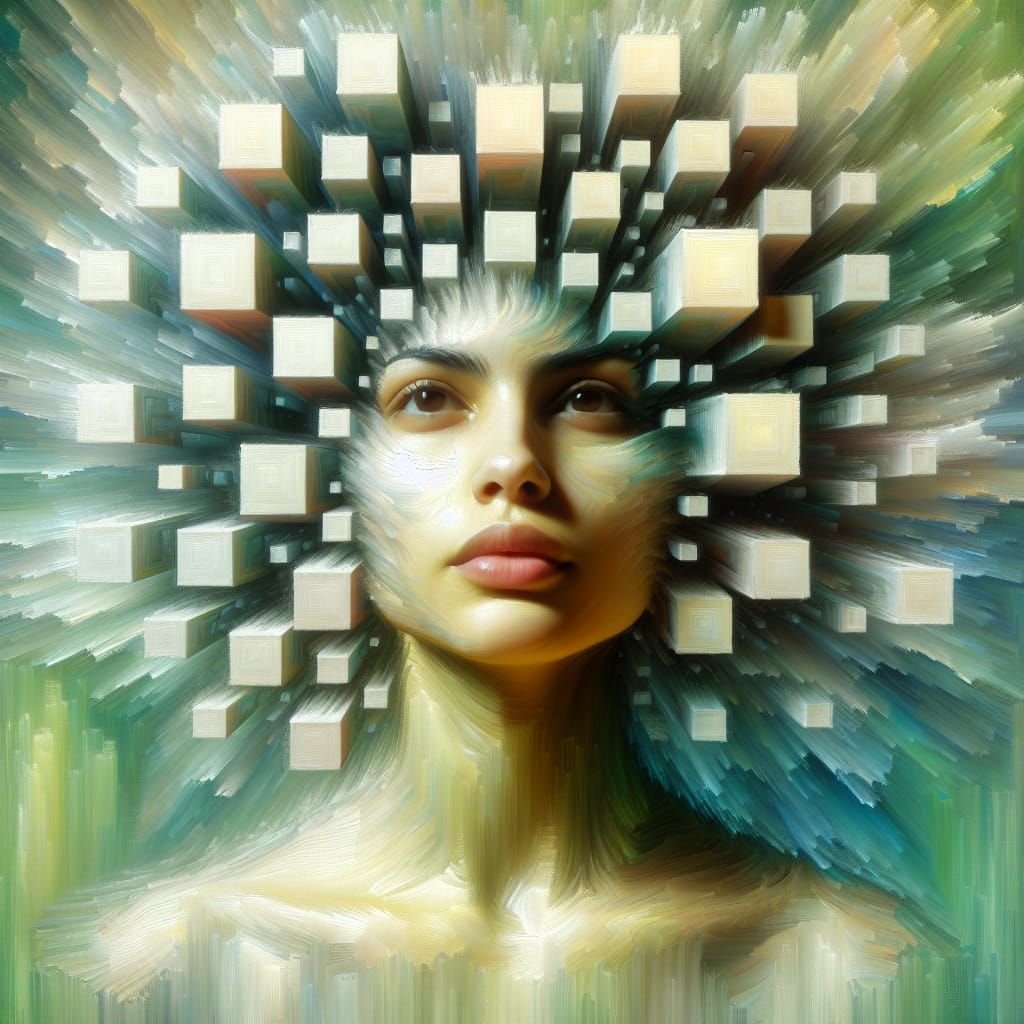 Surreal Latino Woman Portrait in Neo-Impressionist Style