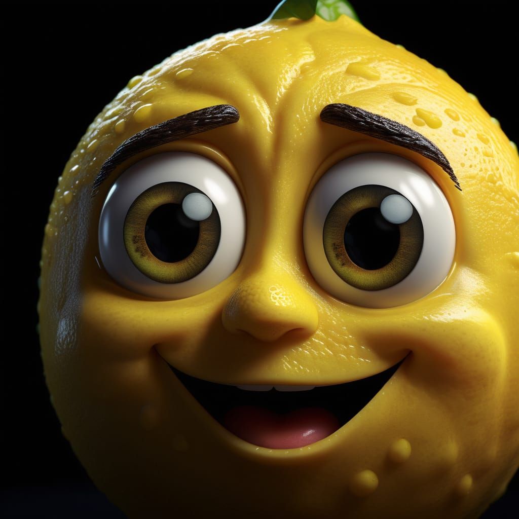 Vibrant Close-up Portrait of a Lemon in Hyper Realistic HDR