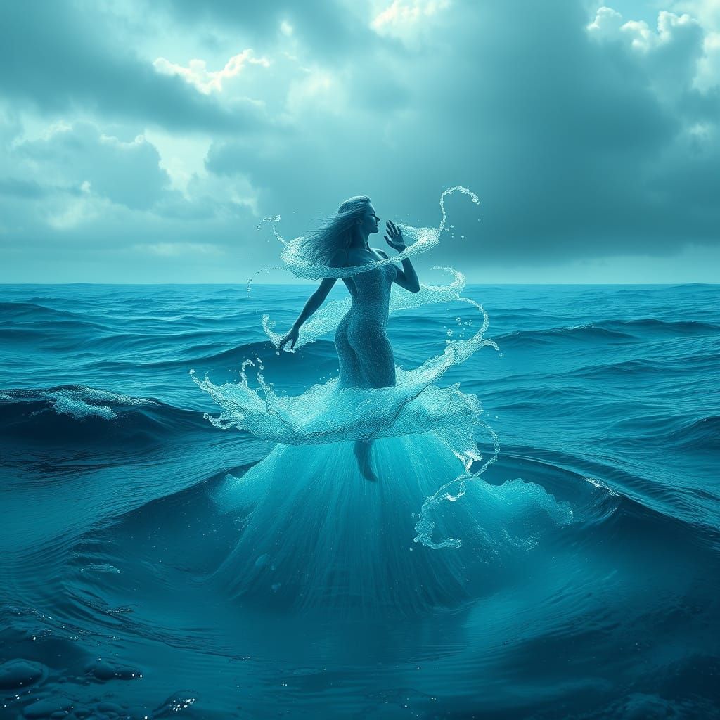 Ethereal Goddess of the Ocean in a Dreamlike, Cyberpunk-Insp...
