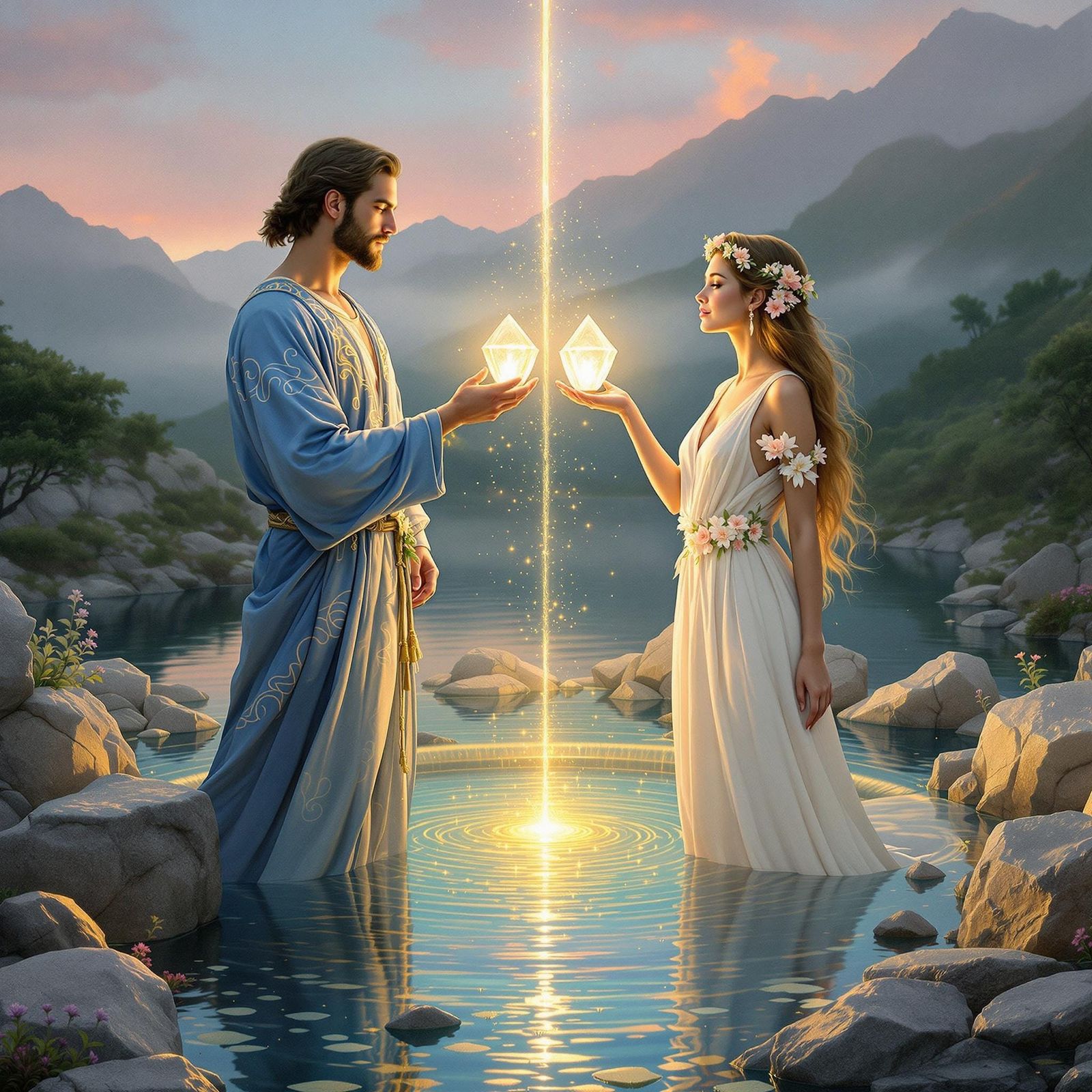 Two Figures United in a Luminous Landscape