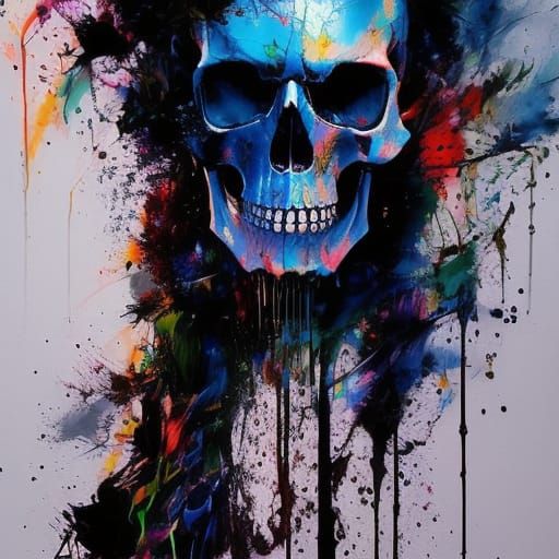 Colorful Ink Splash Skull in 3D
