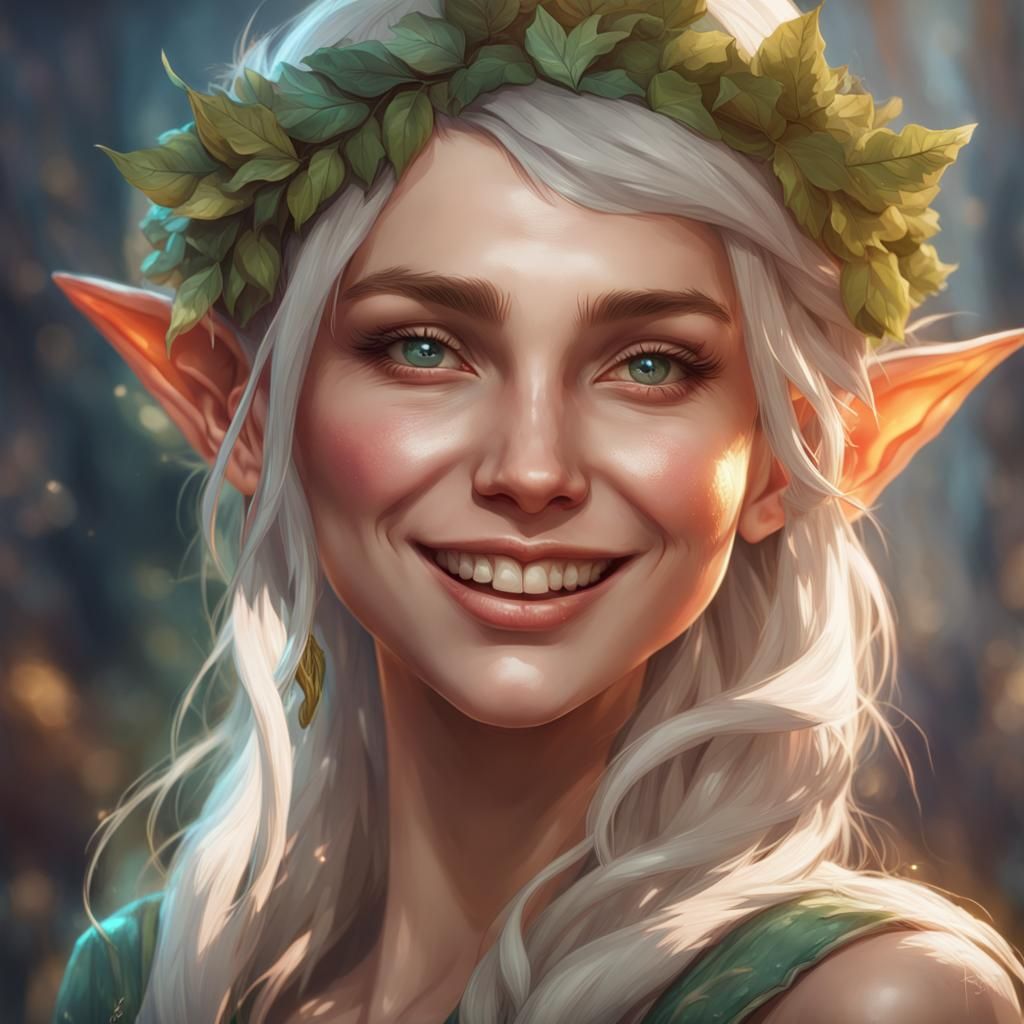 Smiling Elf Portrait in Hyperdetailed Fantasy Style
