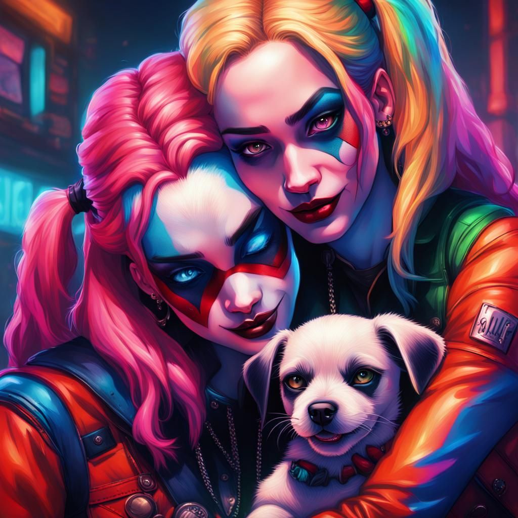 Neon Harley Quinn Sisters Cuddle Puppy