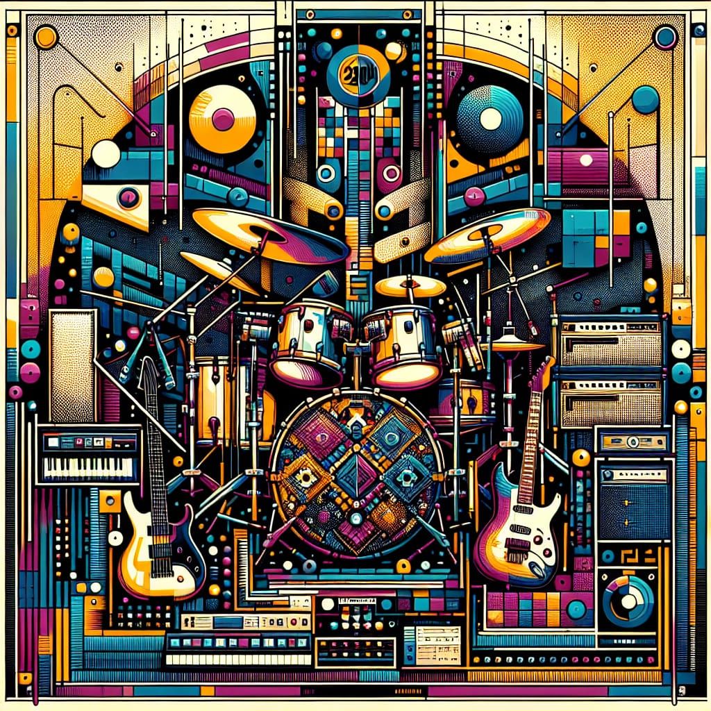 Vibrant Rock Album Cover in Bauhaus Pop Art Style