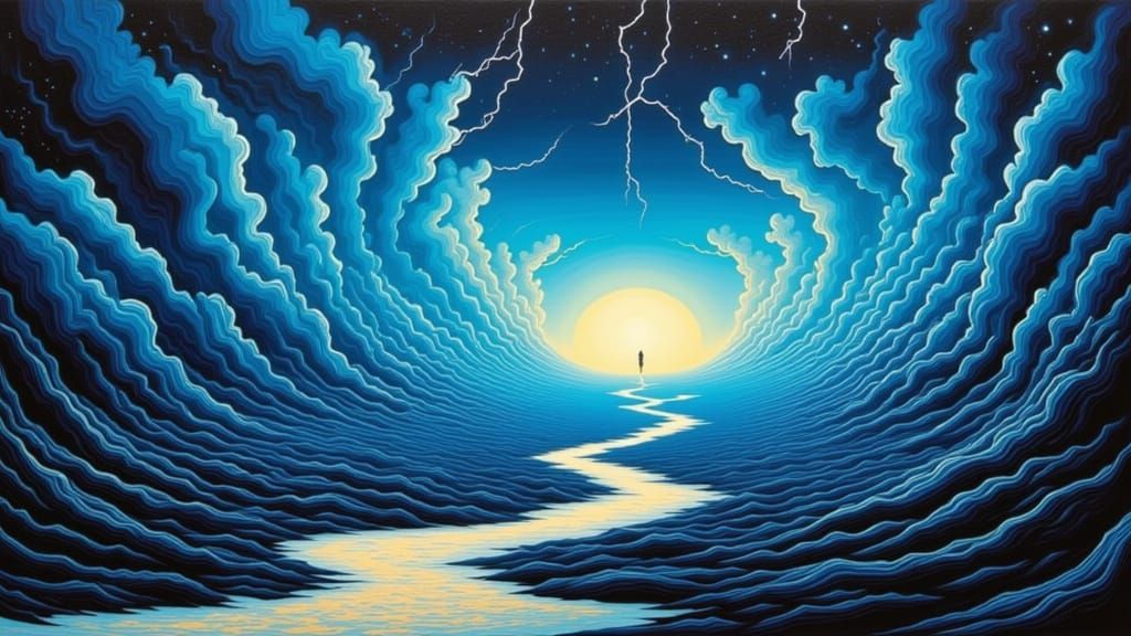 Miró-Inspired Abstract Stormy Sea Landscape