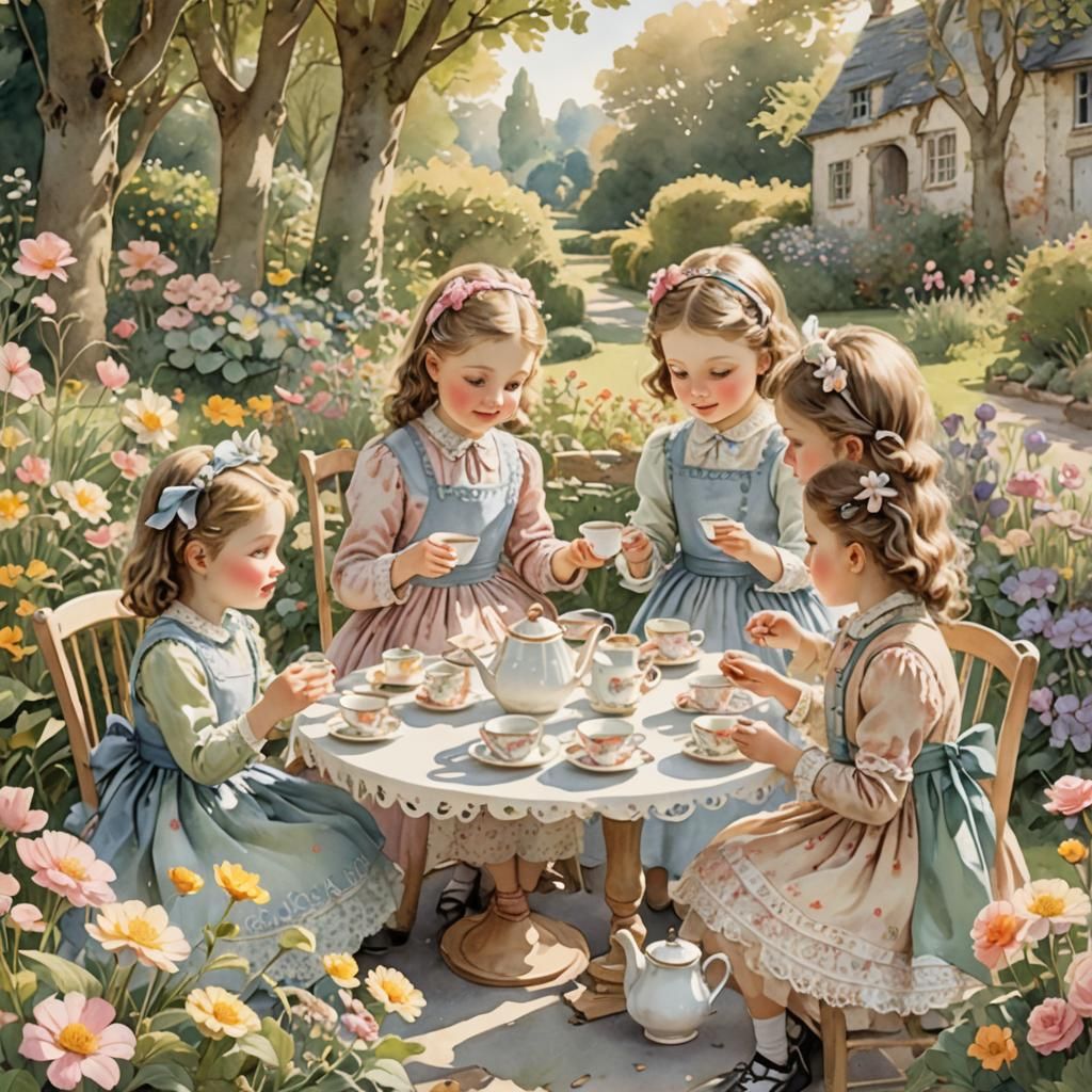 Whimsical Tea Party in Watercolor Style
