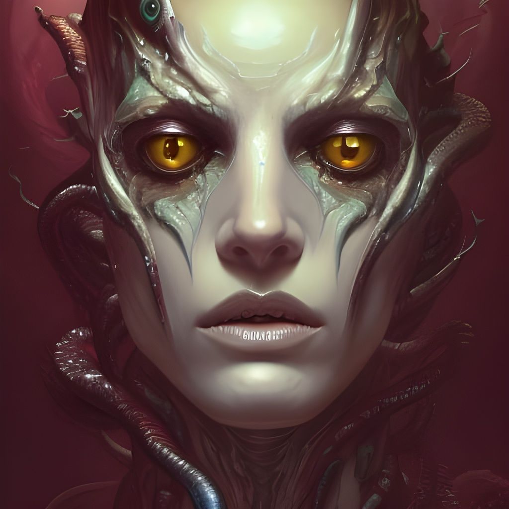 Eldritch Snake Goddess Portrait in Art Nouveau Style