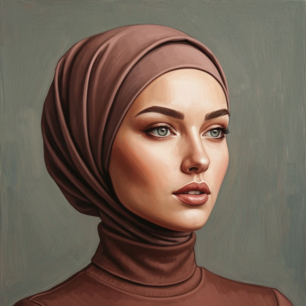 Latvian Hijabi Woman Portrait in Neo-Impressionist Style
