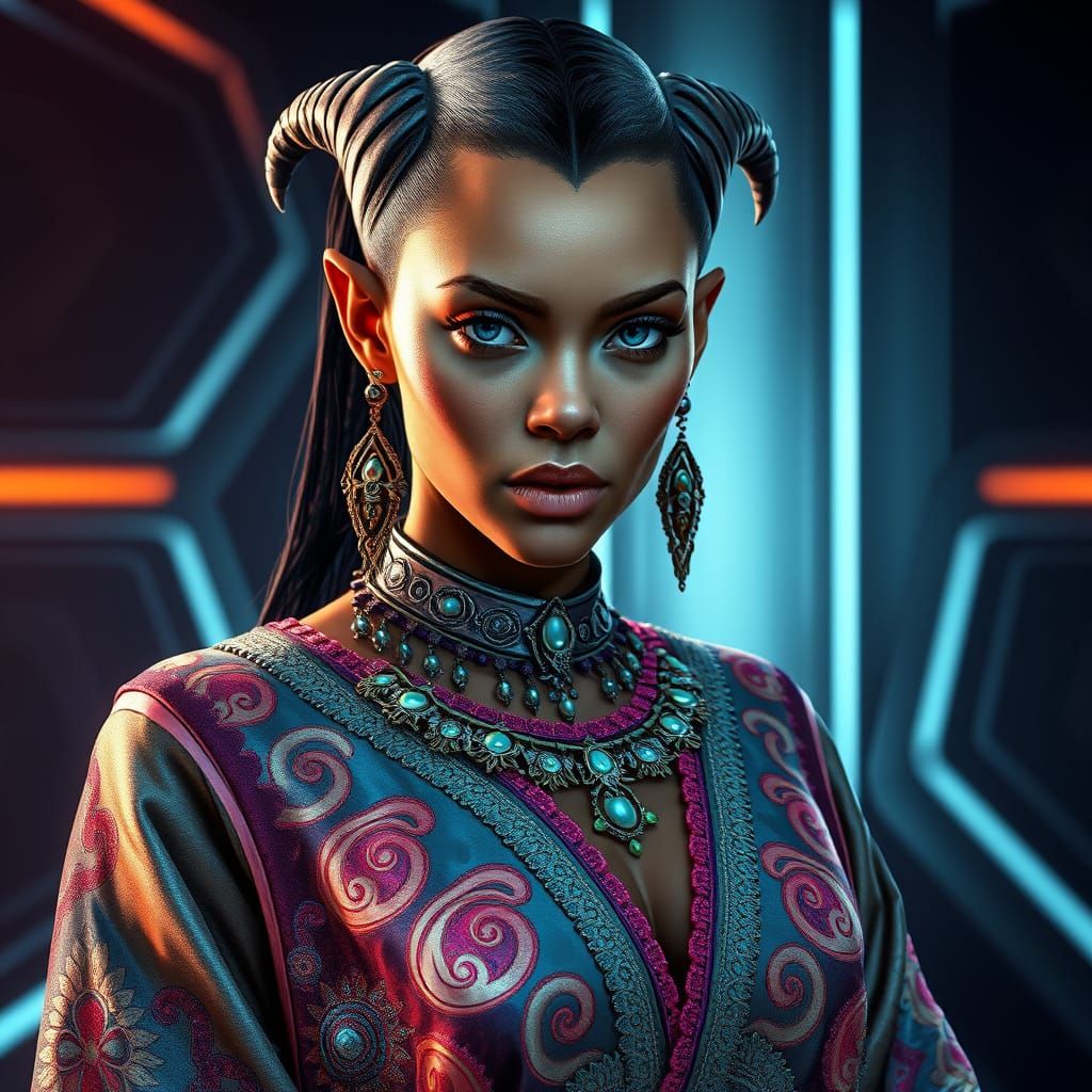 Hyperrealistic Portrait of a Futuristic Vulcan Woman