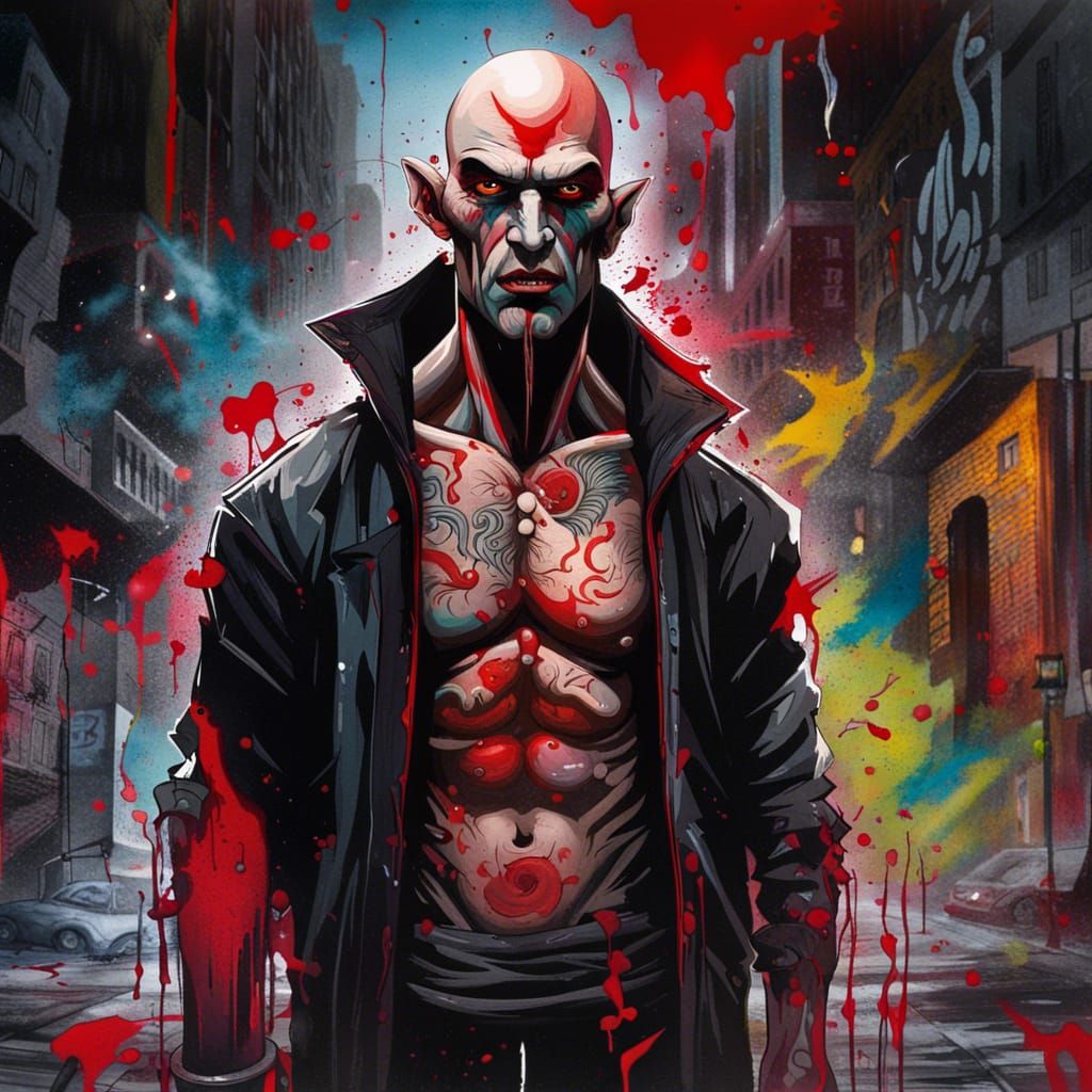Muscular Vampire in Street Art Style