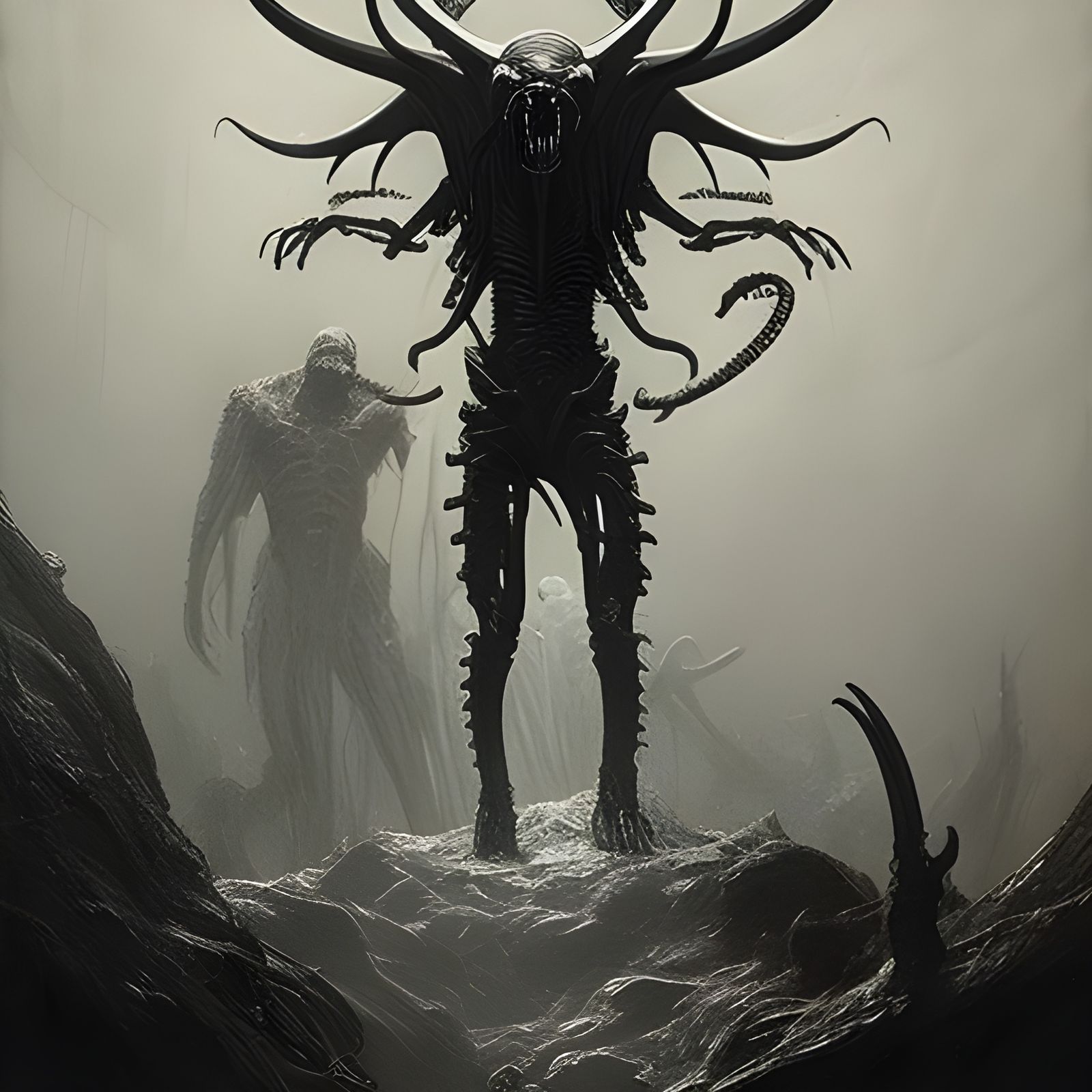 Horrifying Wendigo Xenomorph in Gothic Horror Style