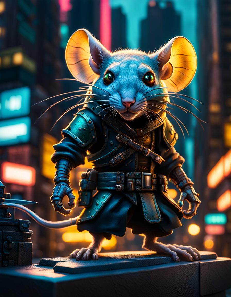 mice rogue with a mischievous grin and a set of daggers, lur...