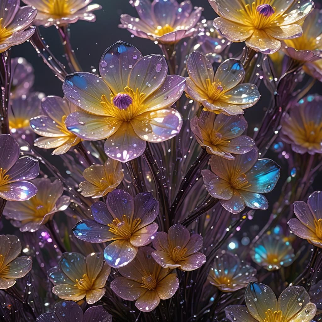 Crystal Buttercup with Iridescent Dewdrops: Sci-Fi Concept A...