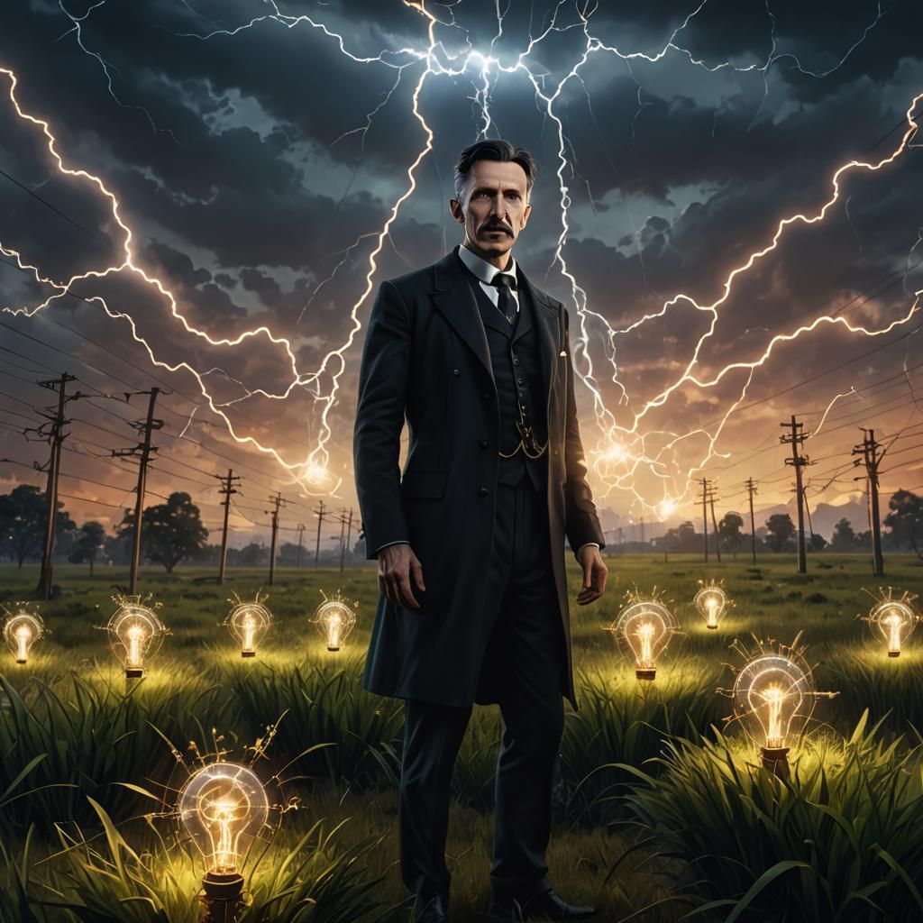 Nikola Tesla in Electric Field, Digital Art