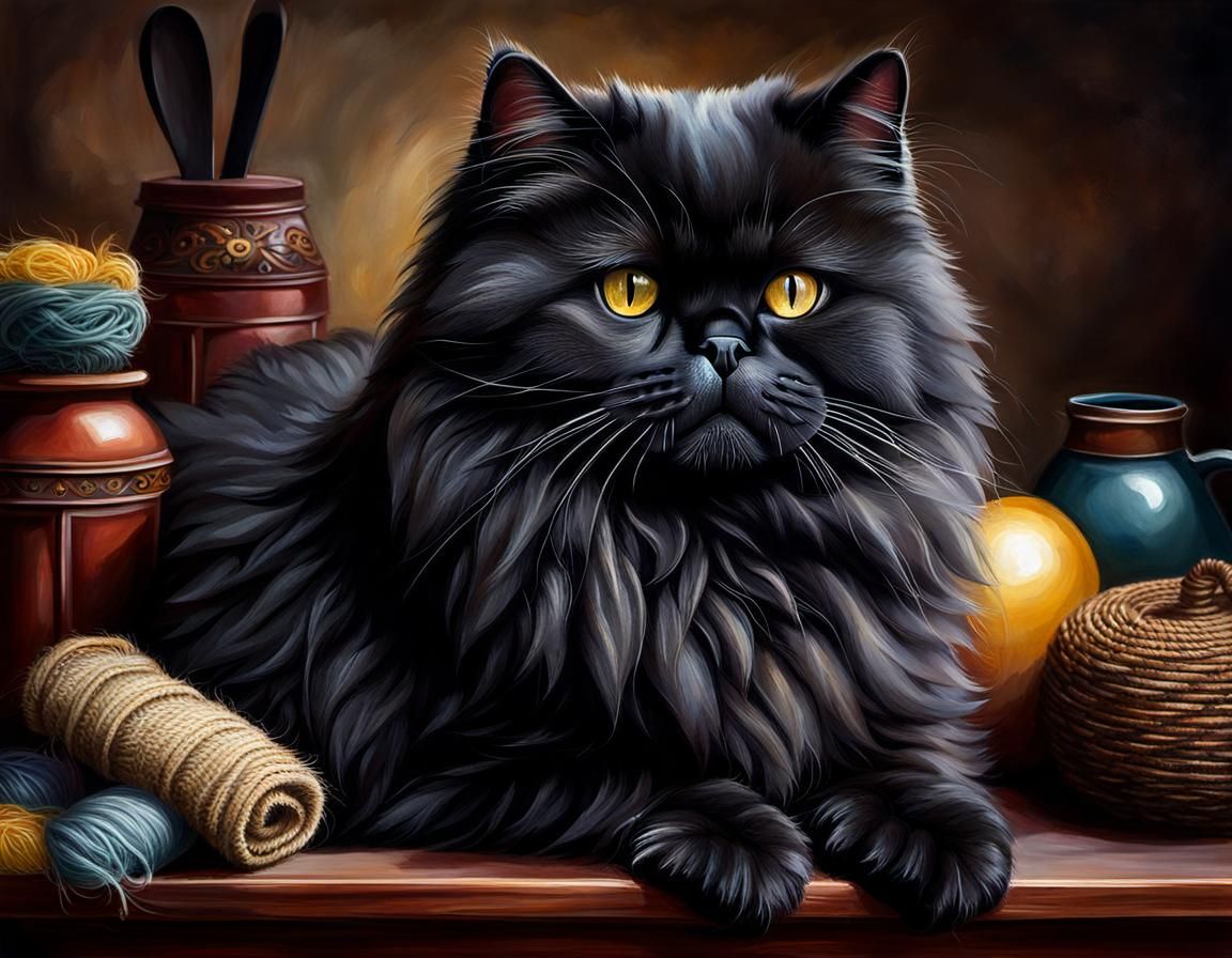 Charming Black Persian Cat Relaxing at Home