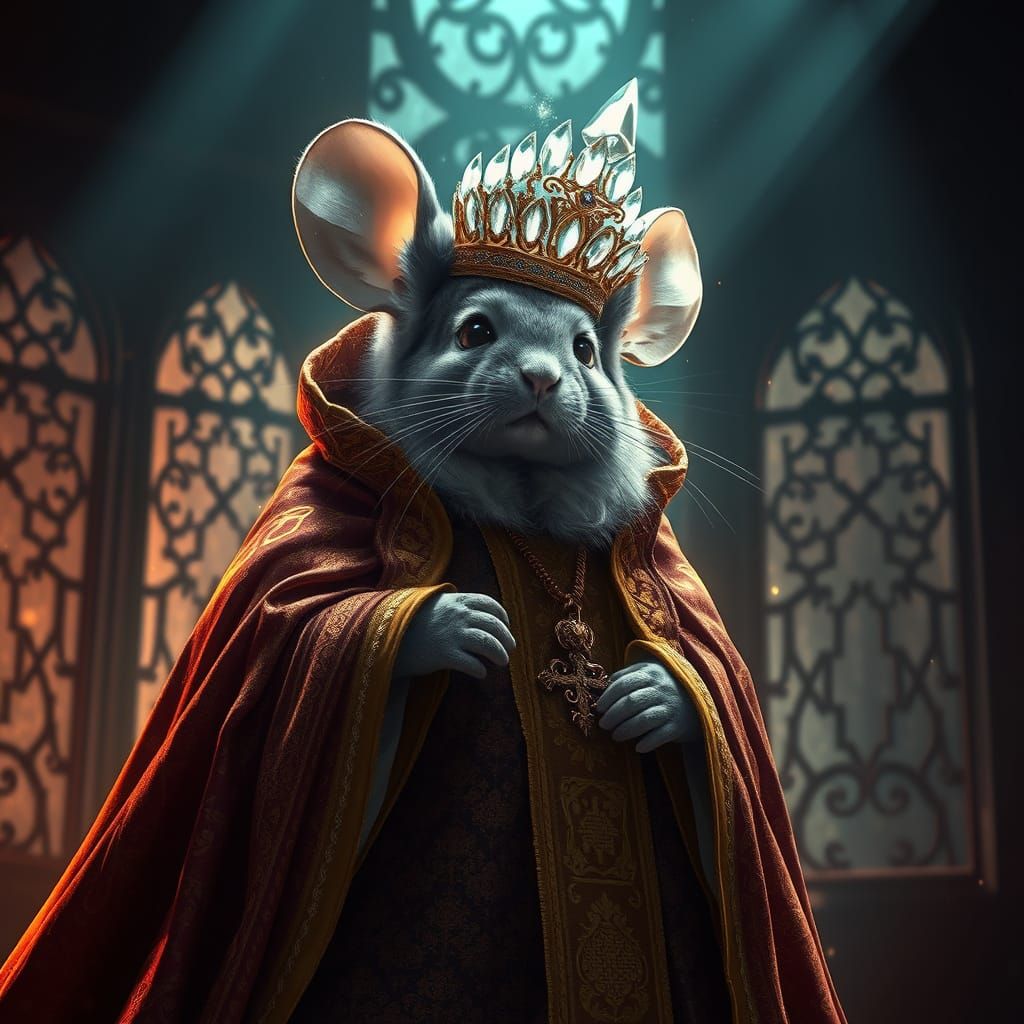 Majestic Chinchilla Emperor in Crystal Crown, Imperial Cloak...