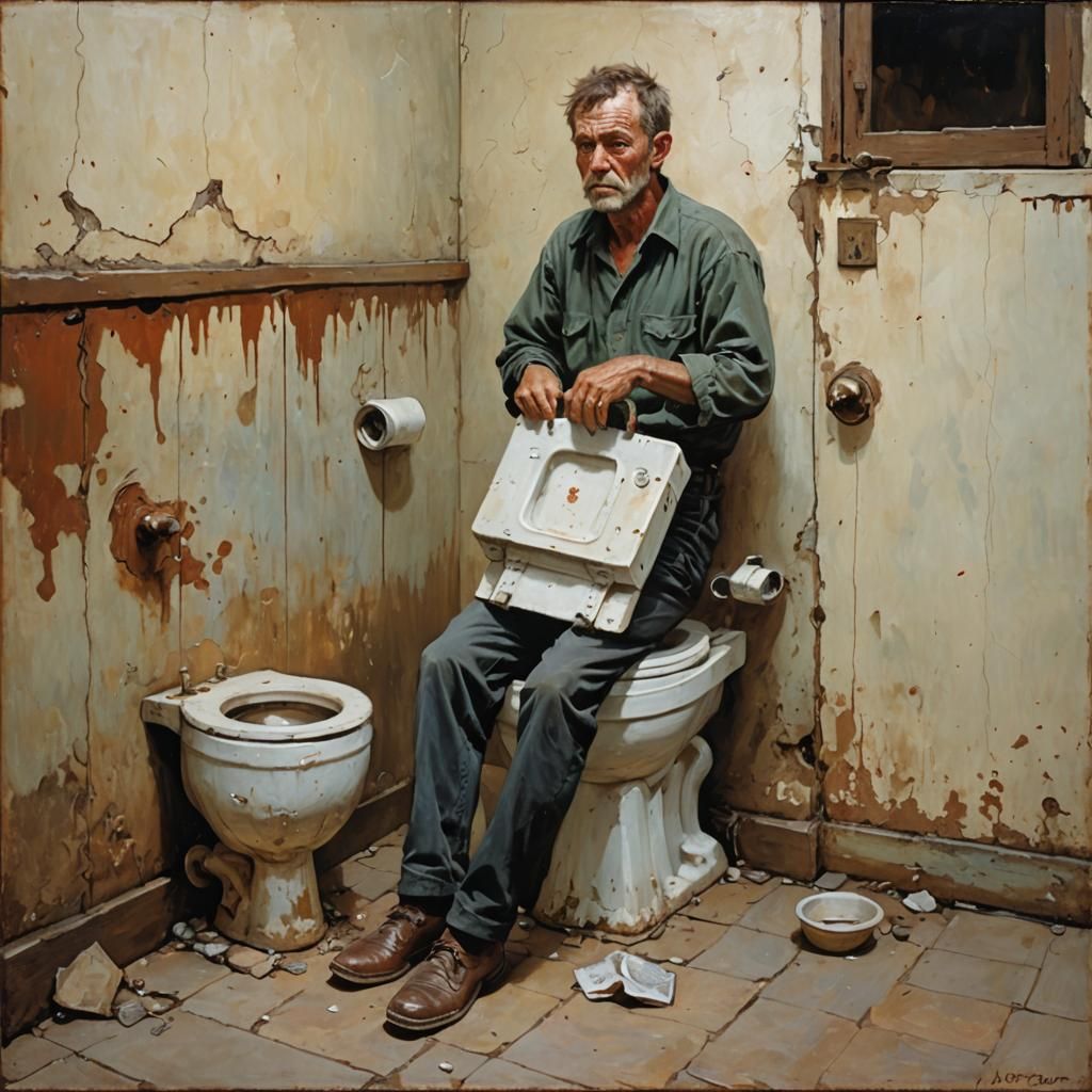 Squat Toilet in Oil Painting Style