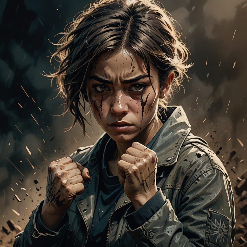 Fierce Young Rebel Girl in Fierce Fighting Pose