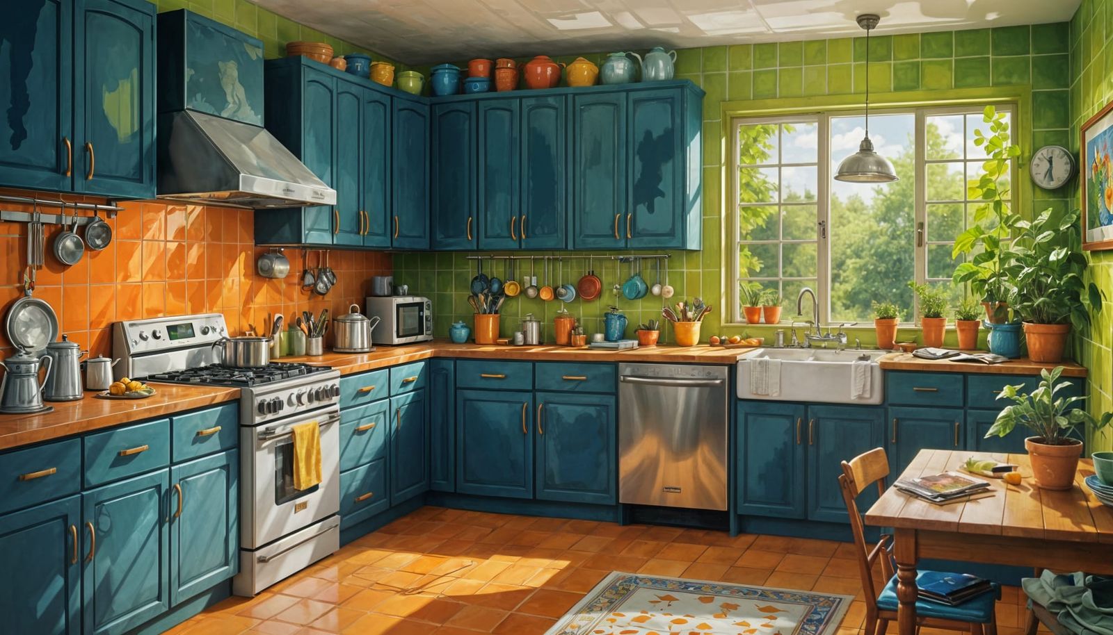 Modern Kitchen in Comic Book Style with Vibrant Colors