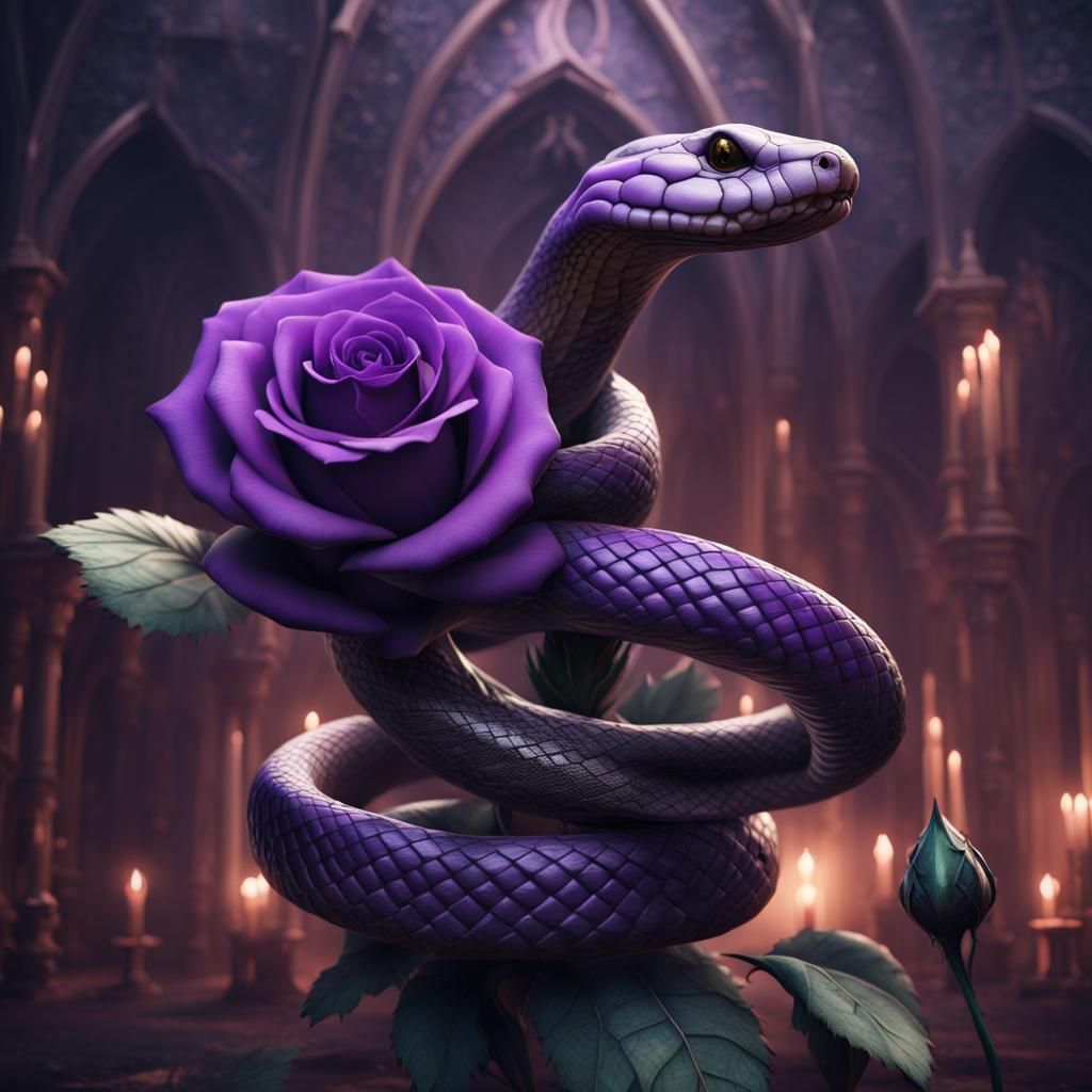 Gothic Snake and Purple Rose Art
