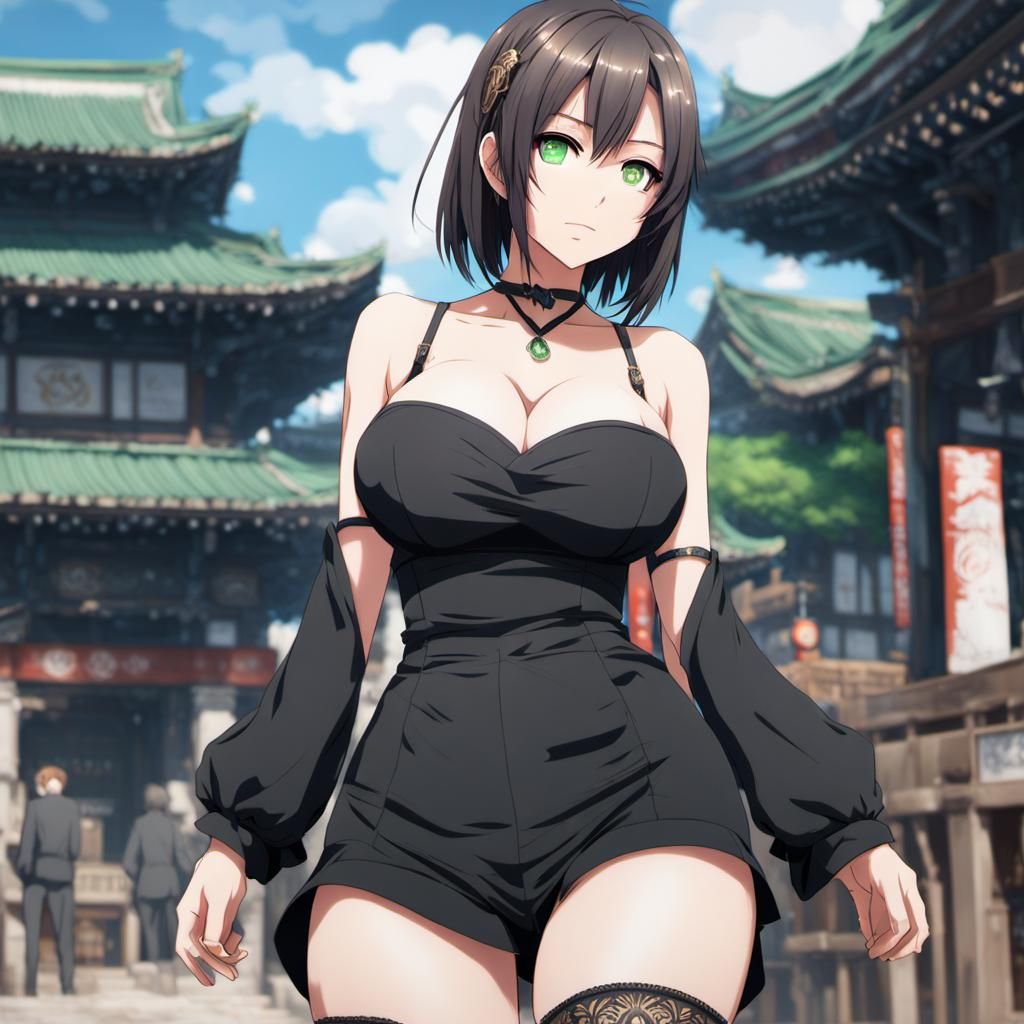 Anime Girl in Black Dress: Digital Manga Art