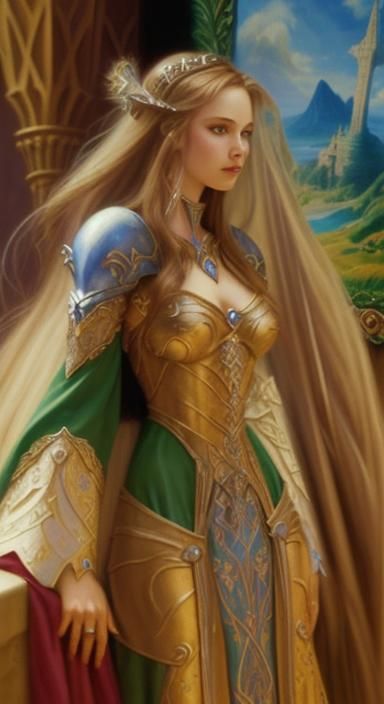 Guinevere with Excalibur: Glossy Oil Fantasy Art