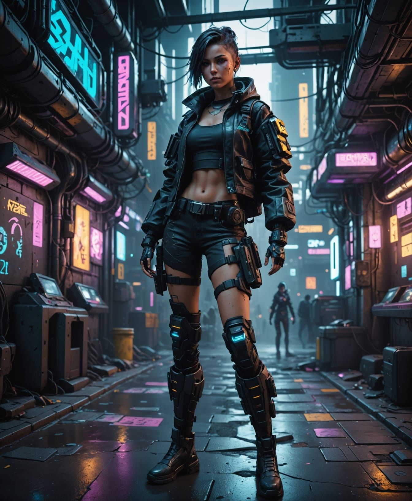 Cyberpunk Girl in Underground City, 3D Game Art