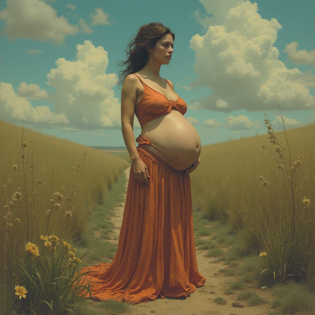 Riley's Futuristic Pregnancy in Organic Surrealism