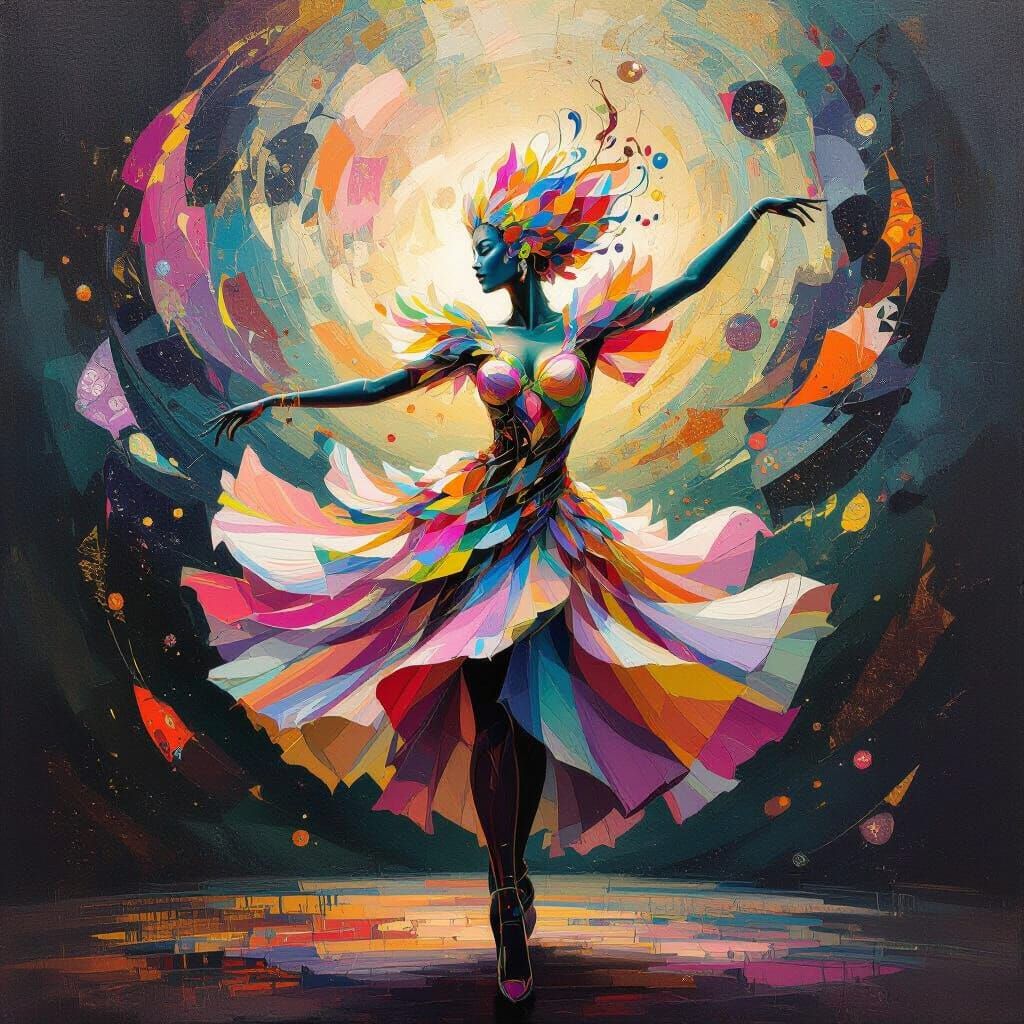 Humanoid Flower's Energetic Dance: Abstract Expressionism