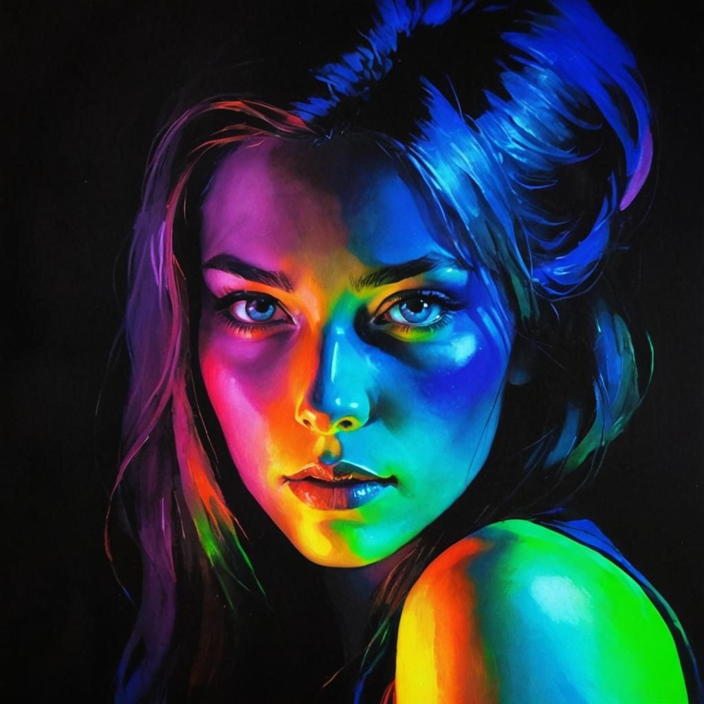 Ominous Acrylic Painting: Girl Staring into Darkness