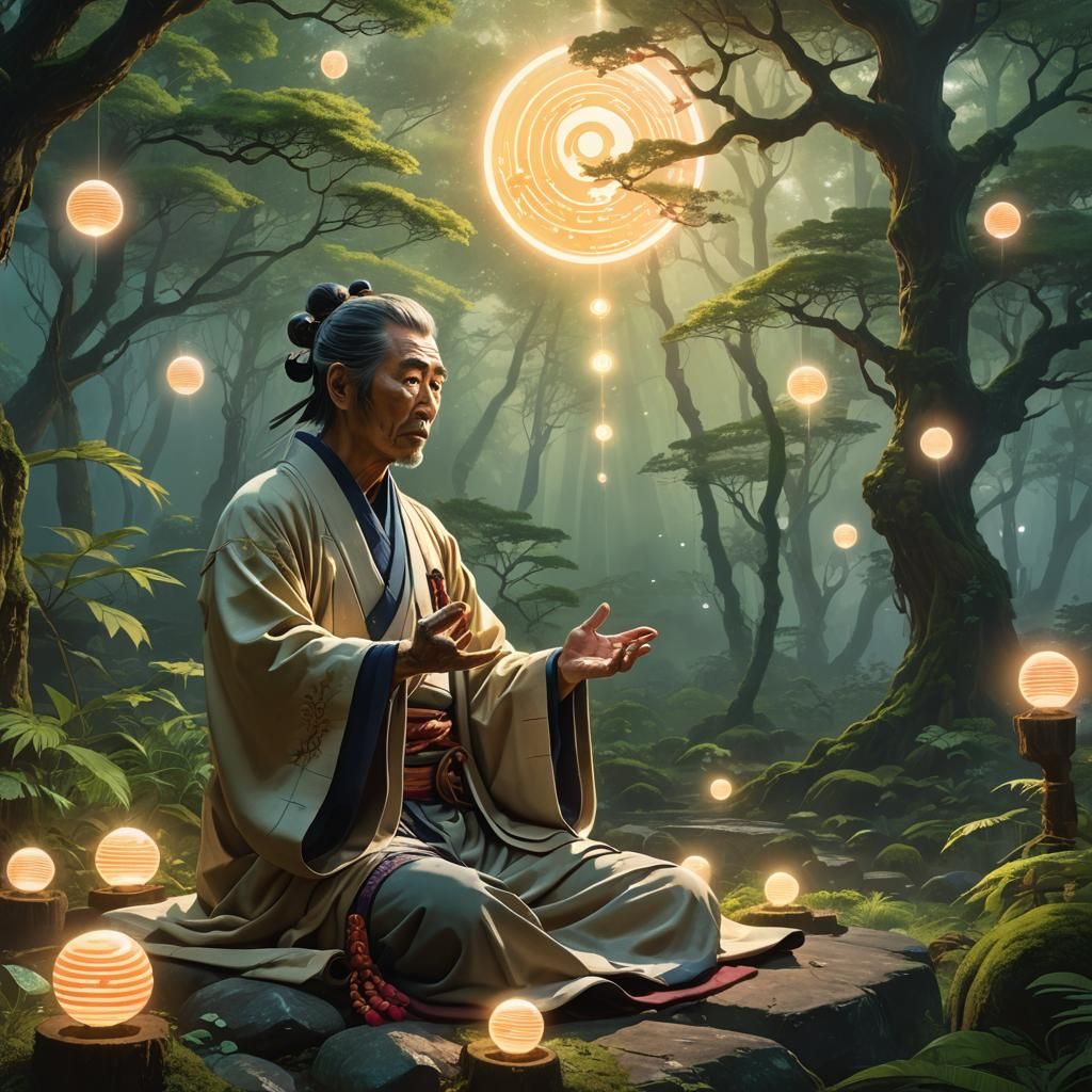 Japanese Healer Performing Reiki: Detailed Matte Painting