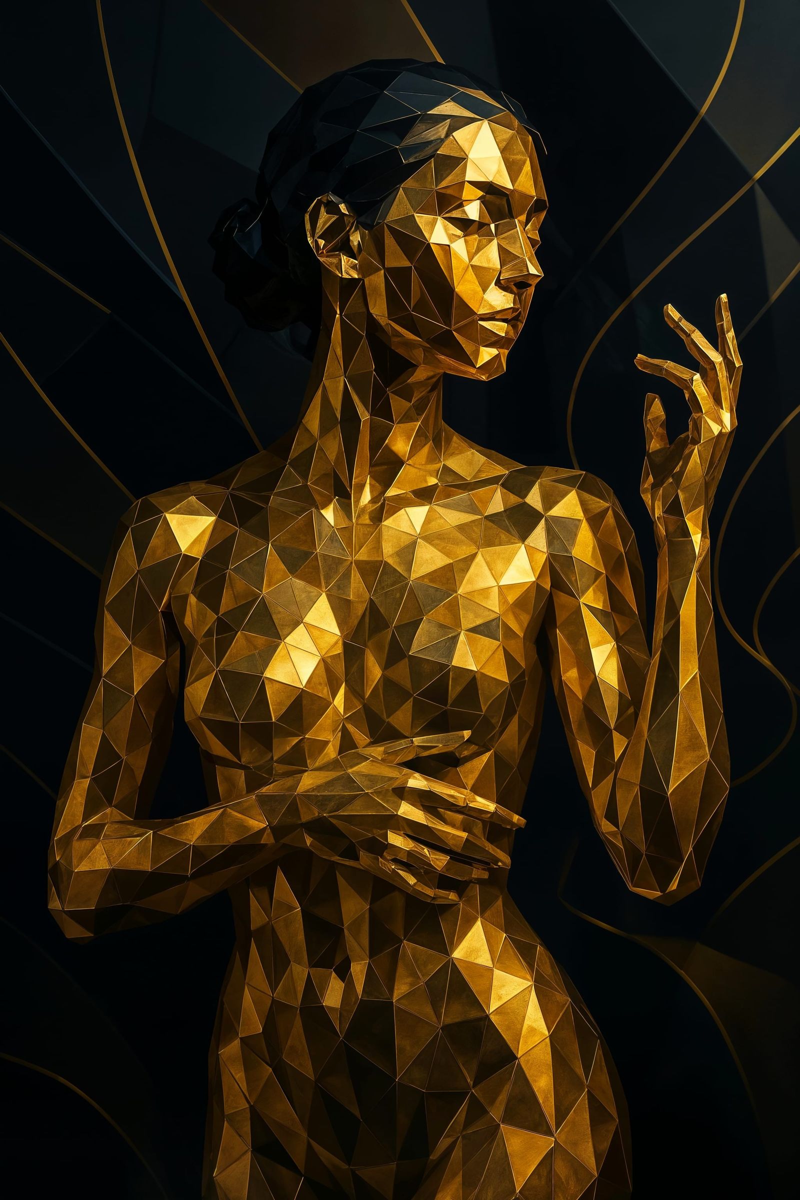 Golden Faceted Woman in Polygonal Style