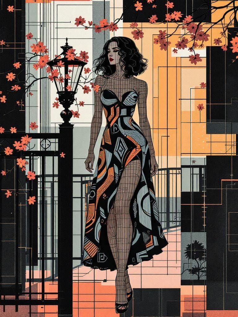 Mondrian and Pin-Up Fusion with ASCII Overlay