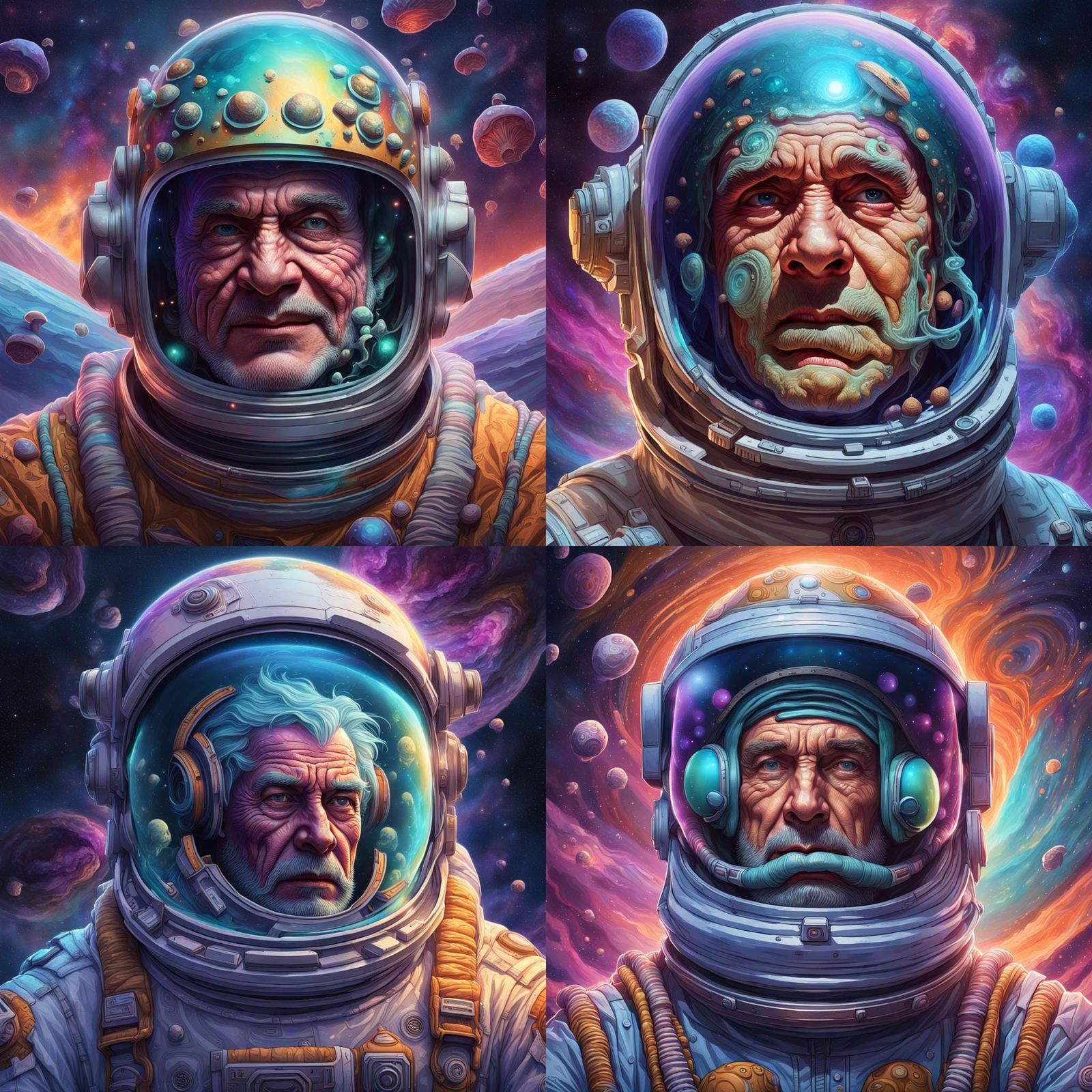 Astronaut with Alien Tubes in Space: Hyperrealistic Portrait