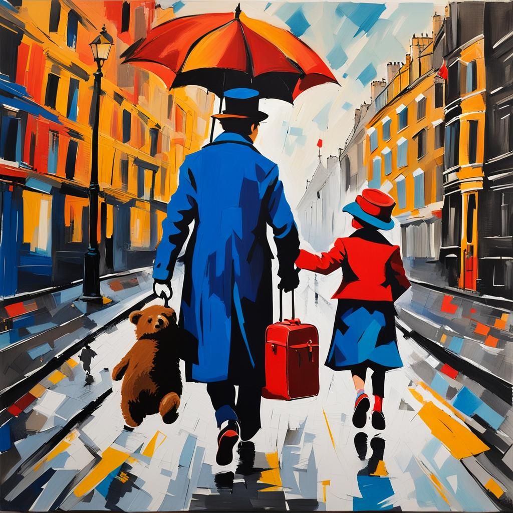 Mary Poppins and Paddington Bear in London Art