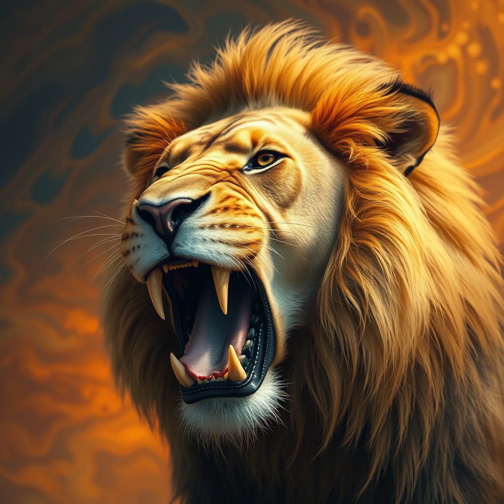 Majestic Golden Lion in Vibrant, Swirling Background
