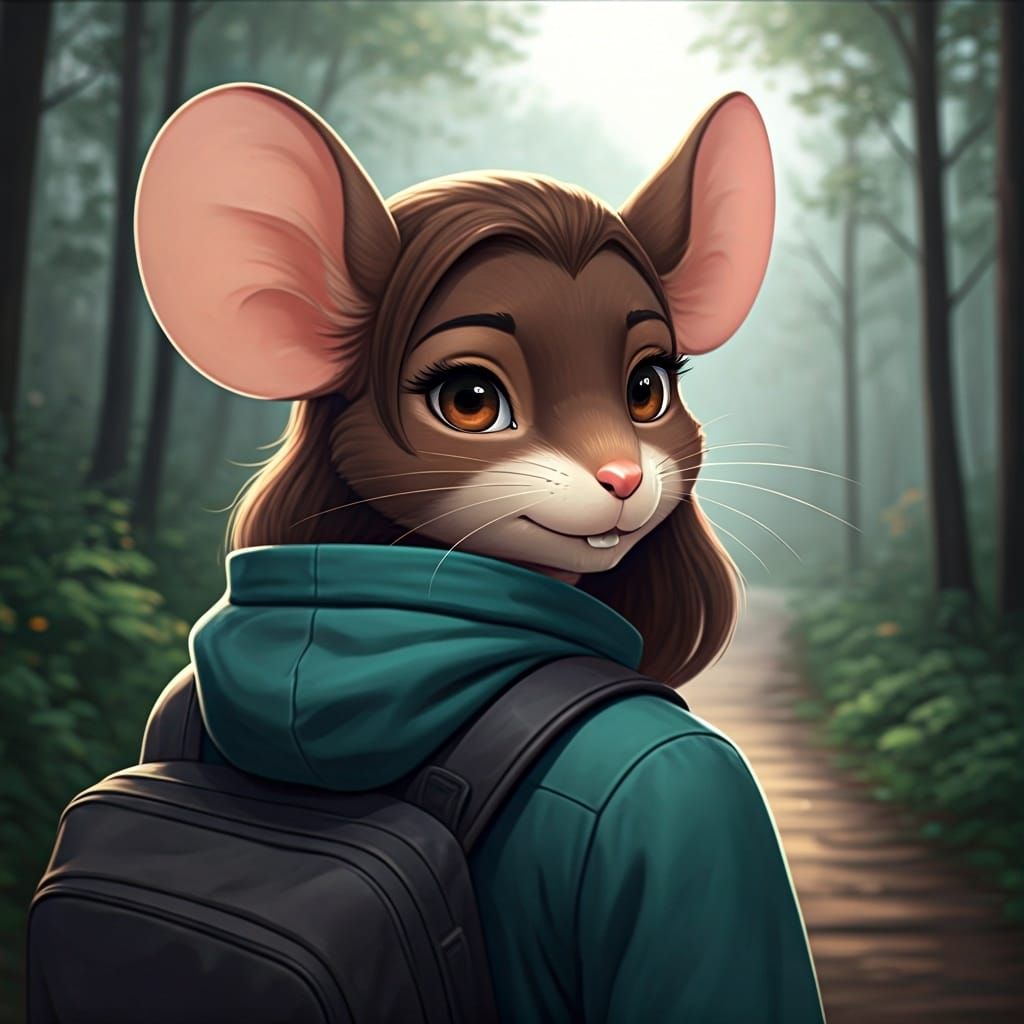Anime Portrait of Shy Mouse Anthro in Park