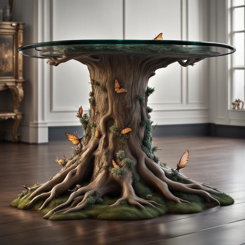 Enchanted Tree Trunk Table in Dark Fantasy Style
