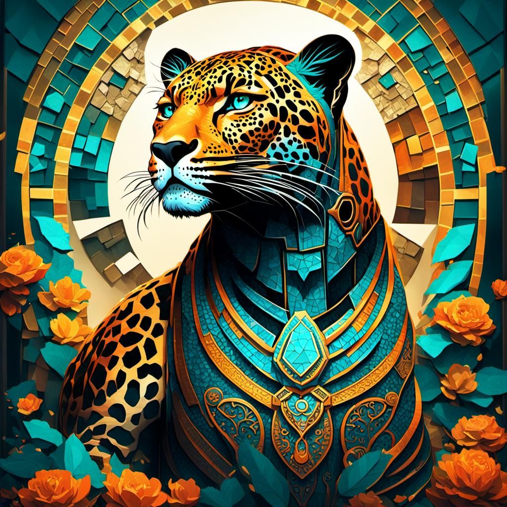 Leopard in Mosaic Style, Detailed Concept Art