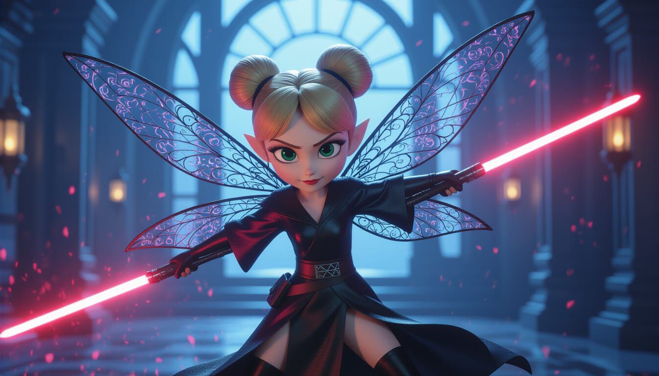 Sith Fairy Wields Light Sabers at Jedi Temple