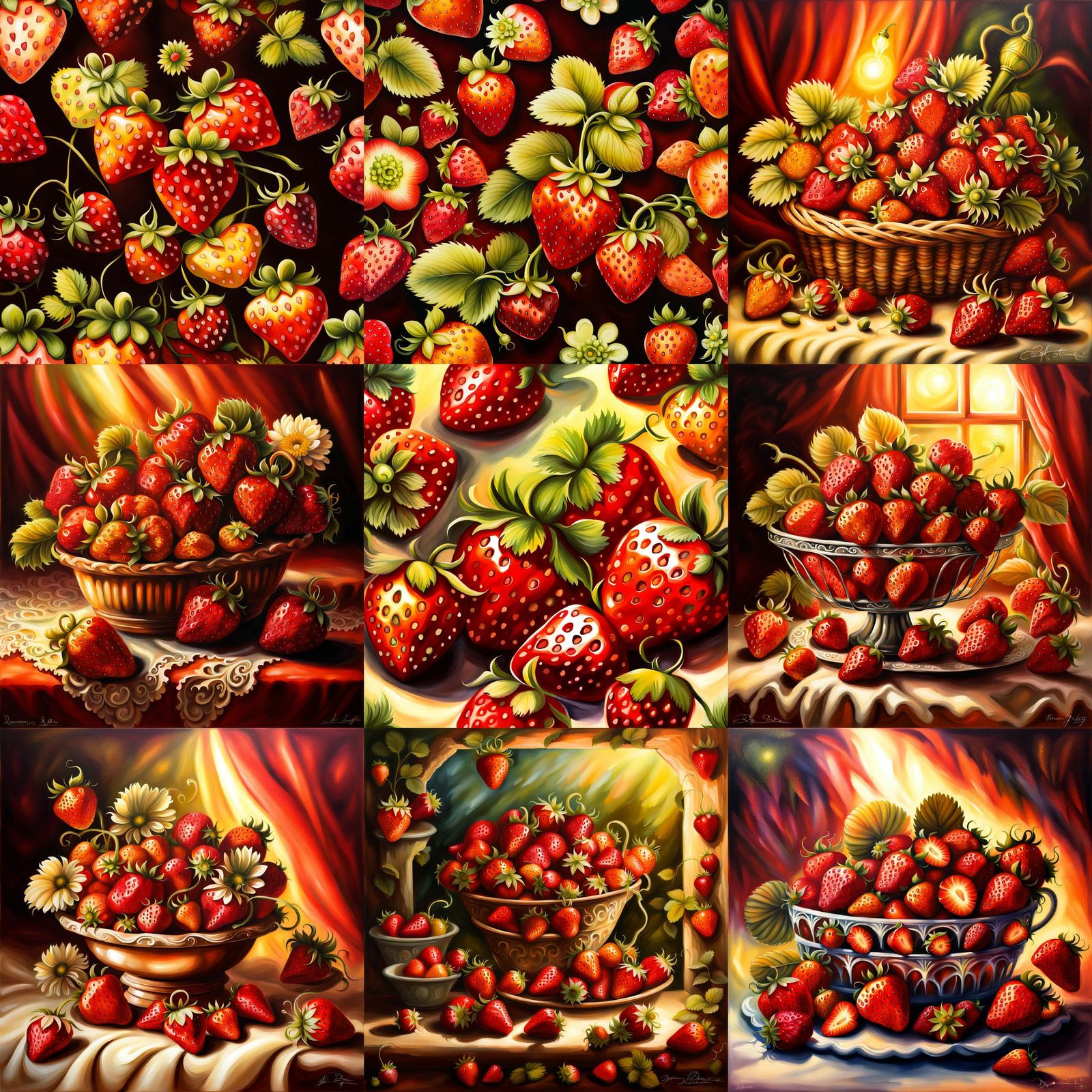 Strawberries in Romantic Airbrush Art Style