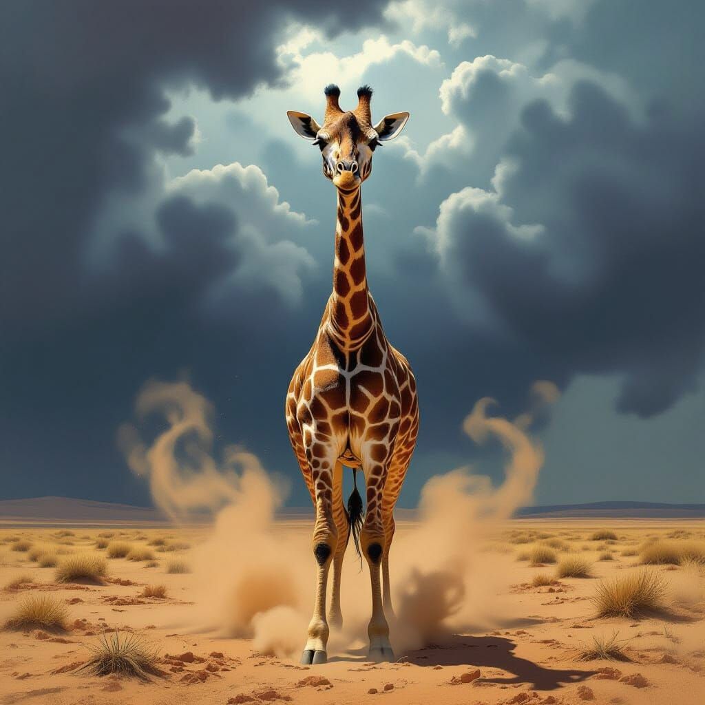 Angry Giraffe in Stormy Savanna Digital Painting