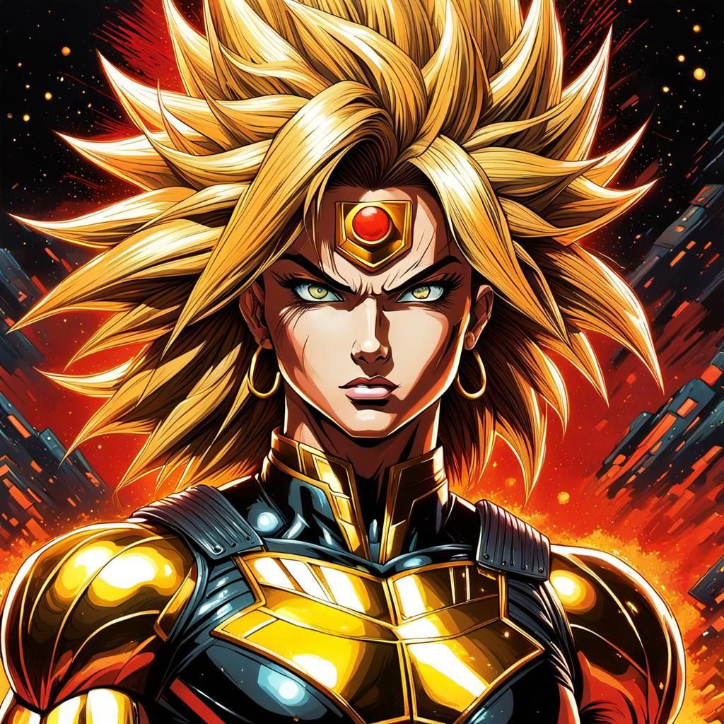 80s Anime Super Saiyan Woman in Metropolis